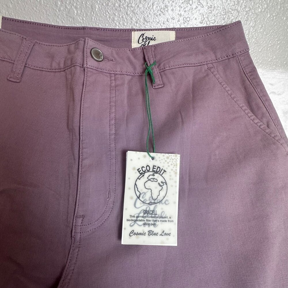 Cosmic Blue Love Womens Organic Chino Pants Sz 31Shadow Rose cuffed Straight Cut - Picture 10 of 10
